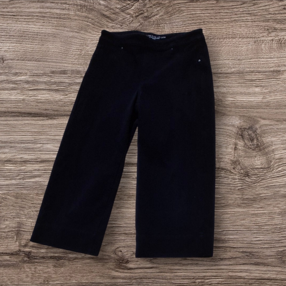 Chico's Pull-on Wide Leg Cropped Stretch Cotton Blend Black Pants Women Size 12P